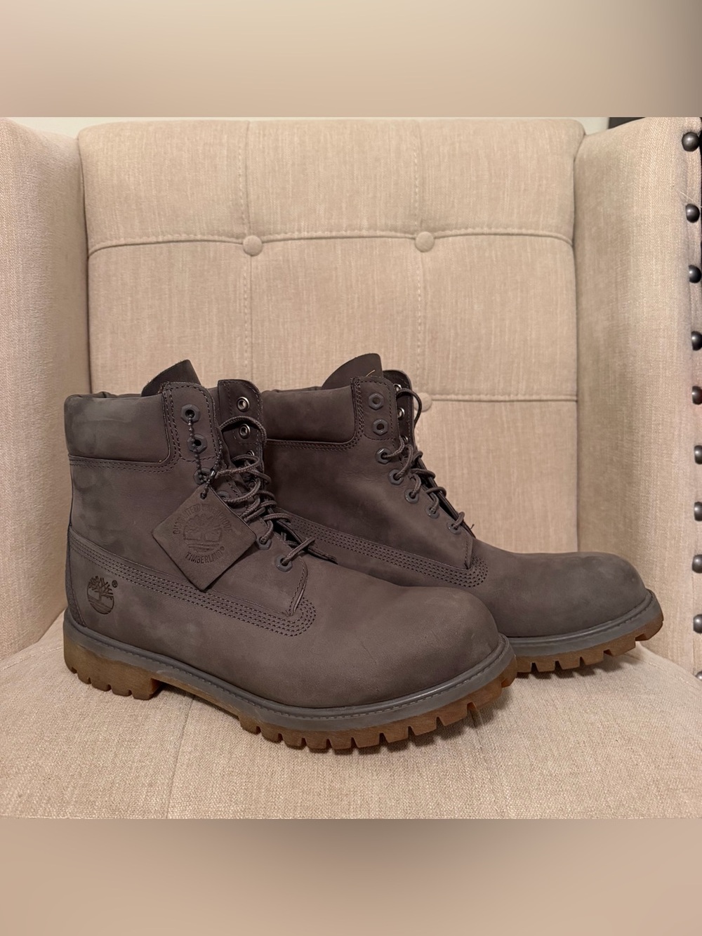 Timberland Men’s 6 Inch Premium Waterproof Dark Gray Leather Boots Size 10 M